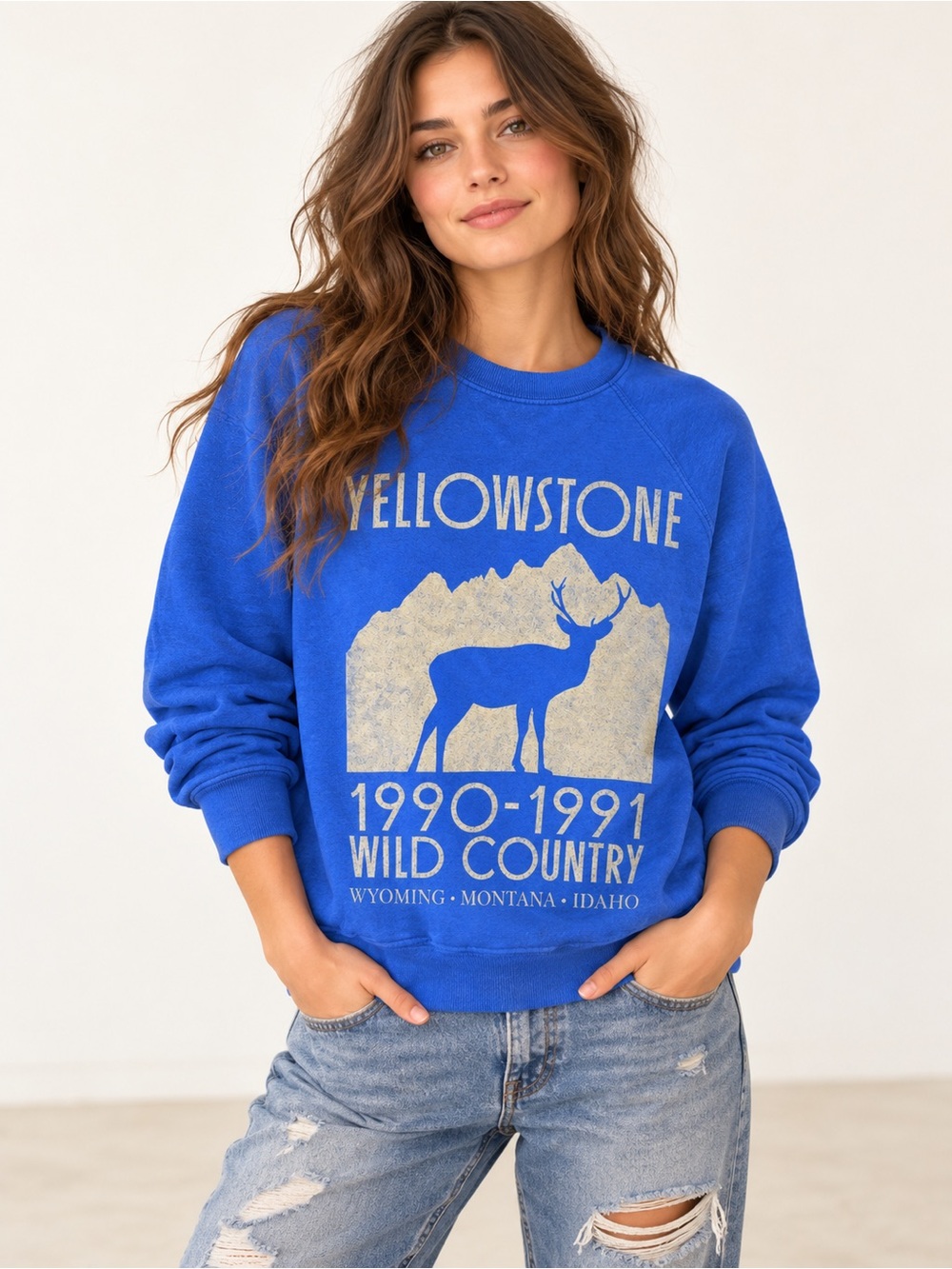 🌺Retrobrand Yellowstone Wild Country Blue Graphic Sweatshirt